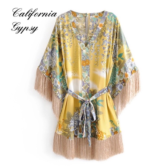 Gypsy bohemian festival boho fringe dress - Picture 3 of 8